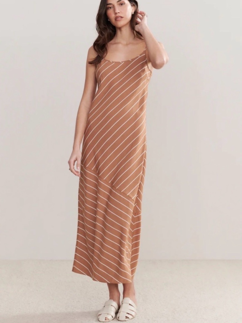 Jenni Kayne kendall maxi slip dress tan white striped size extra small